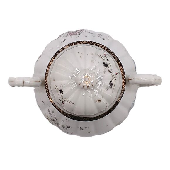 Vintage Japanese Kutani Style Porcelain Lidded Sugar Bowl Pot Hand Painted - Picture 3 of 13